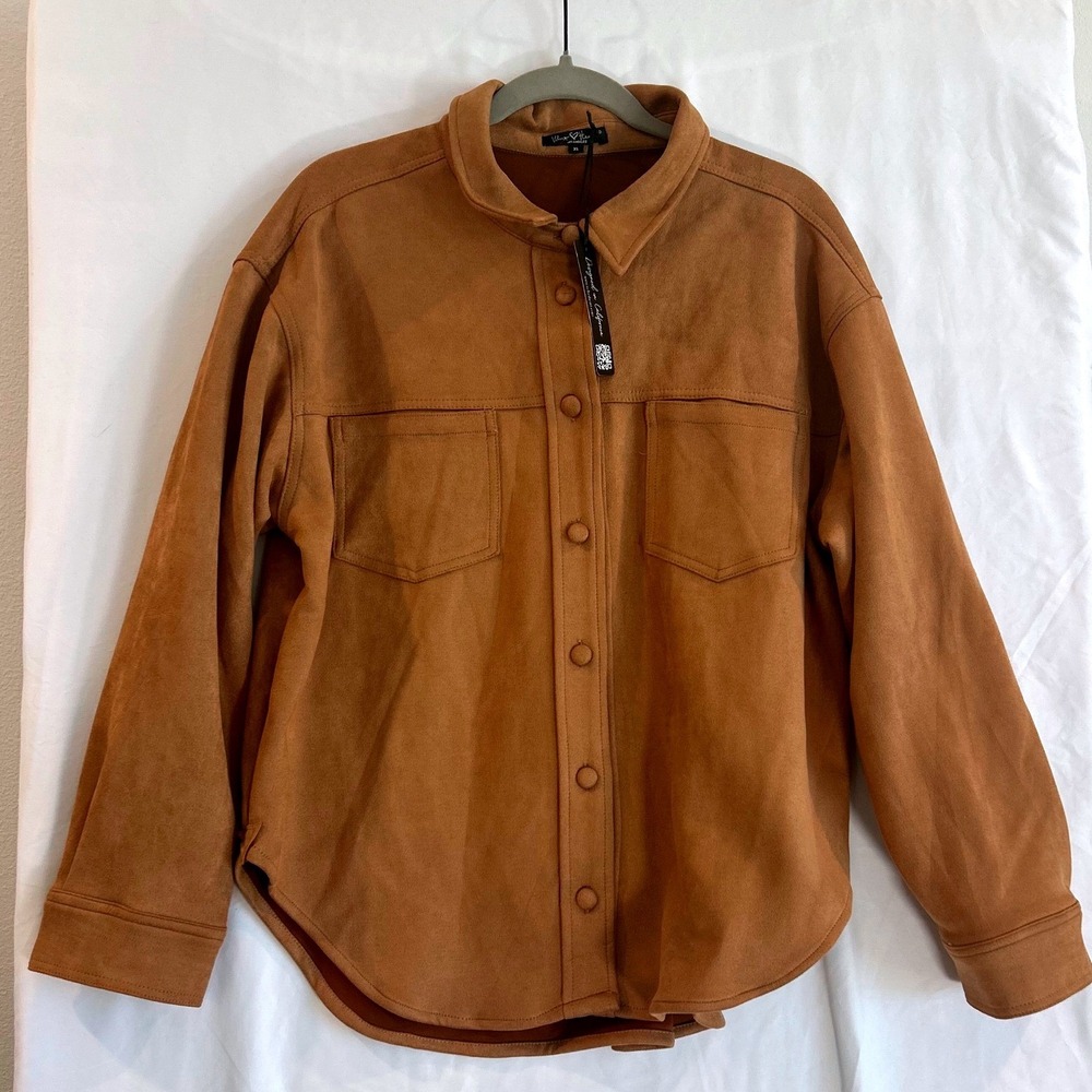 Velvet Heart Los Angeles Faux Suede Shacket Cognac Brown Button Up Jacket XL NWT